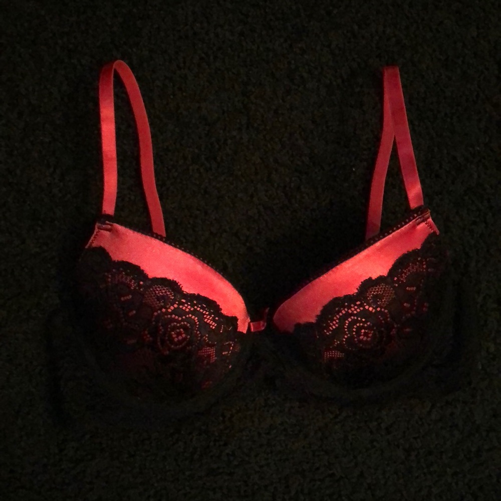 Hot Pink & Black Lace Bra